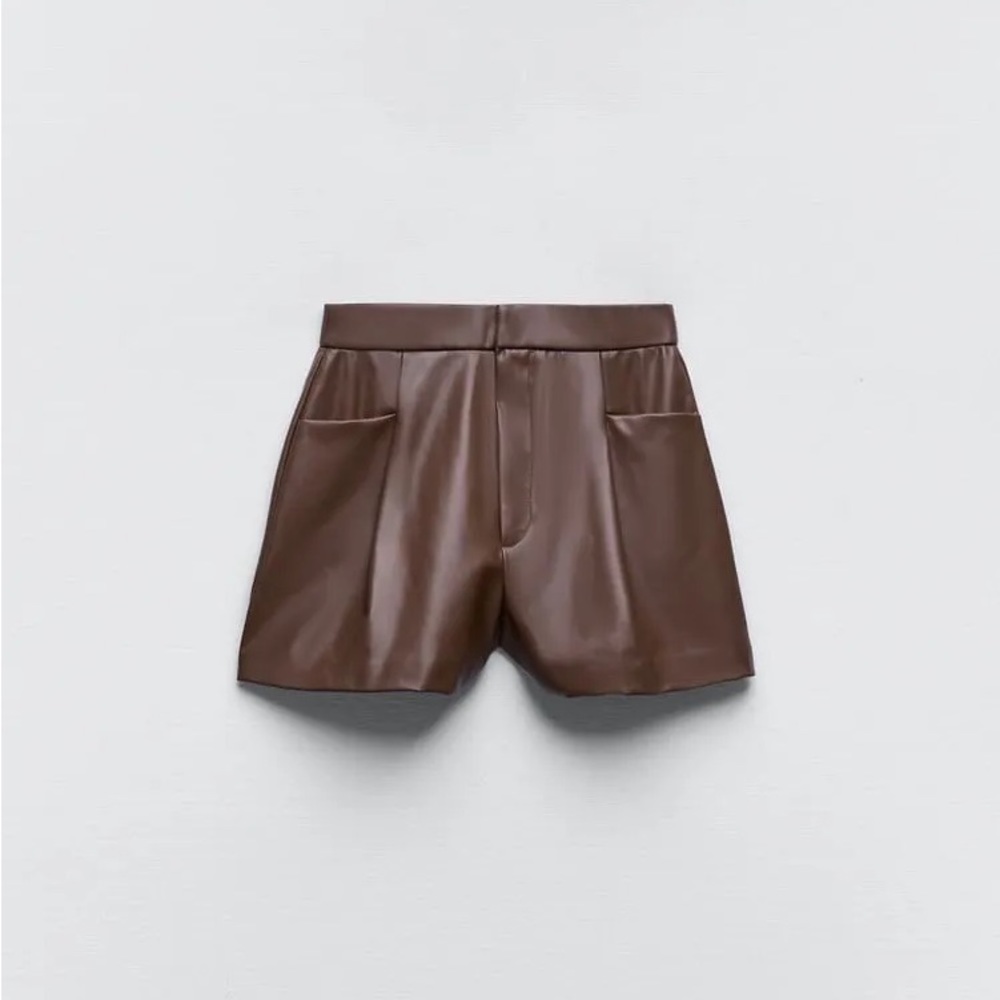 NWOT ZARA Brown Faux Leather High-Waisted Shorts